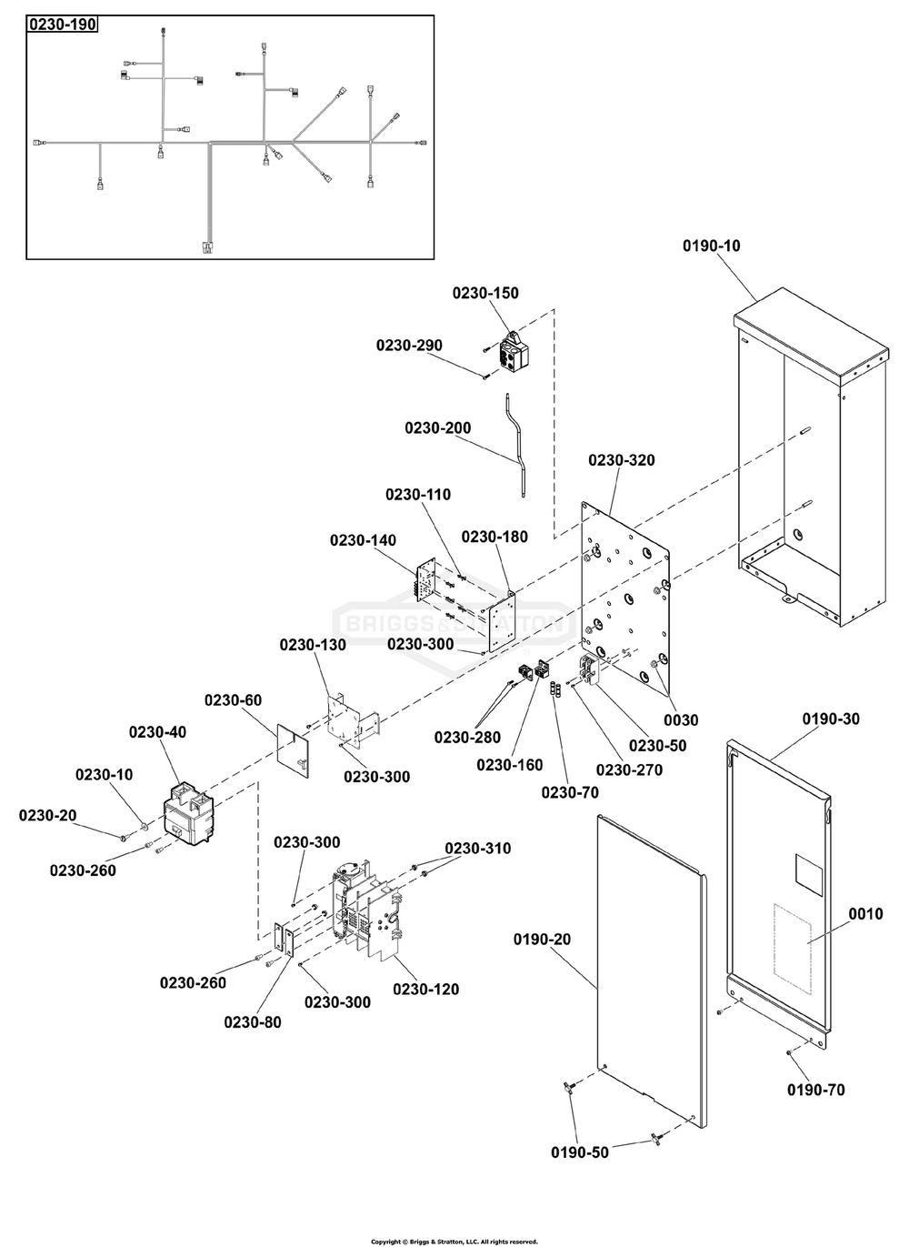 Transfer Switch - Hingeless Enclosure Diagram and Parts List for 040678-01  Briggs and Stratton Generator